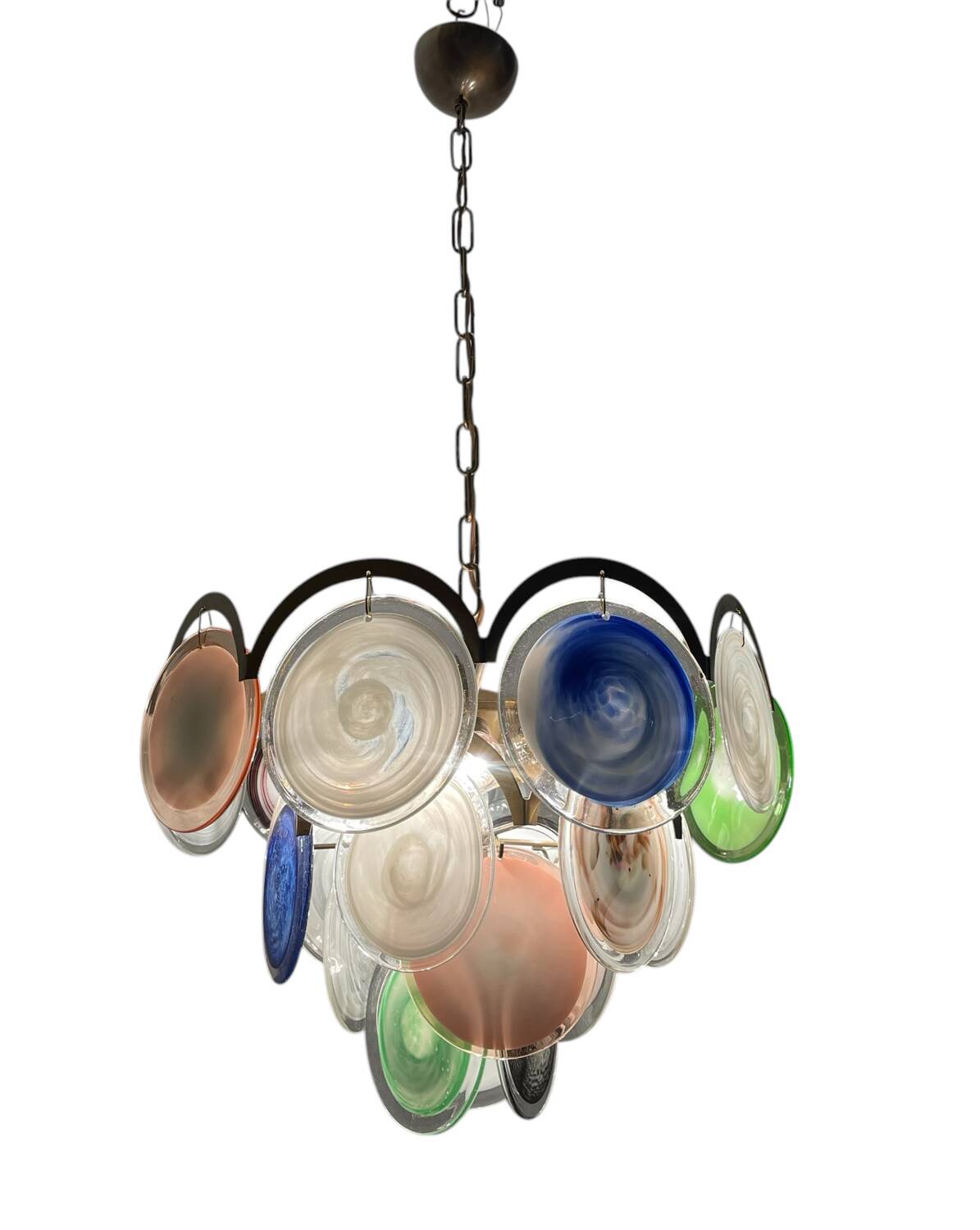 Lustre à disque en verre de Murano de l'ère spatiale, années 1970