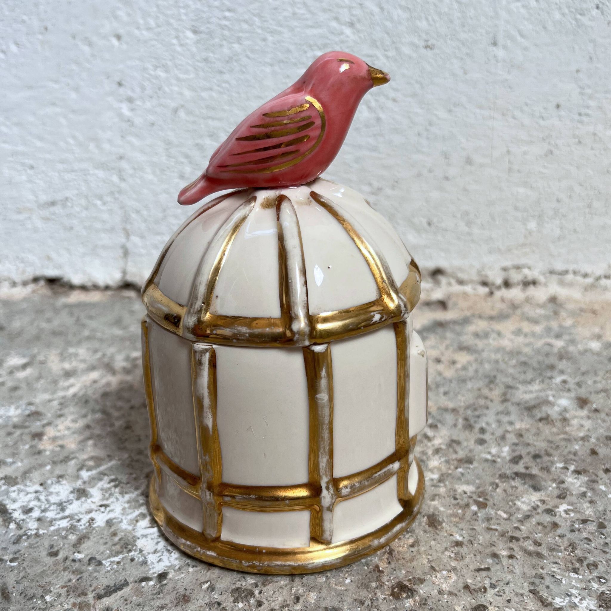 Bonbonnière cage oiseau céramique