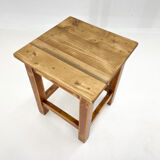 1950's Square Wooden Stool of Footrest with Original Paint, Czechoslovakia