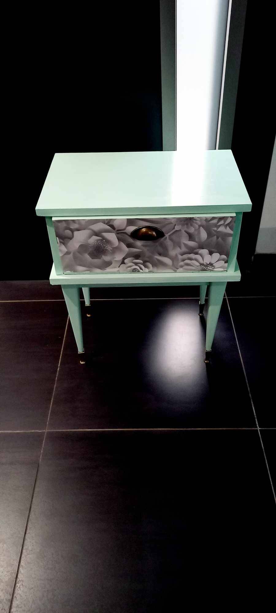 Vintage bedside table with compass feet