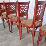 Vintage Italian Bistro Chairs - 1980s Reddish Wood, Brown Fabric - Set of 6