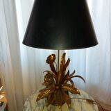 Large lamp, bouquet of vintage anemone flowers, gold metal, Hans Kogl