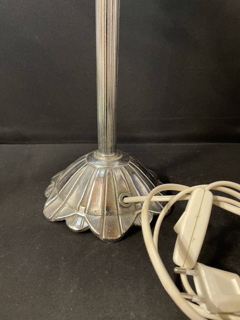 Art Deco table lamp – Silver bronze & pressed/molded glass