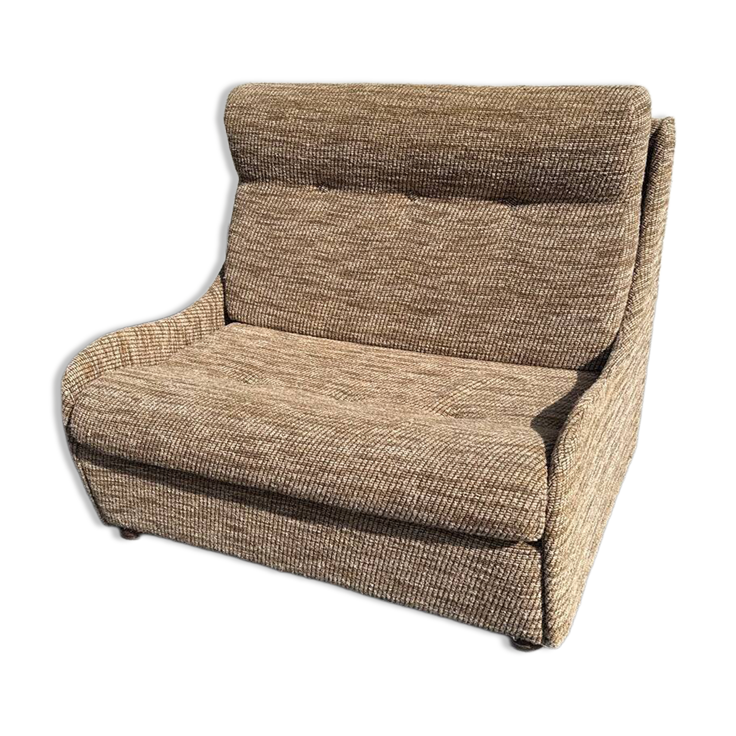 Fauteuil convertible vintage en tissu beige et marron