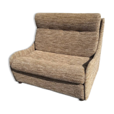 Fauteuil convertible vintage en tissu beige et marron