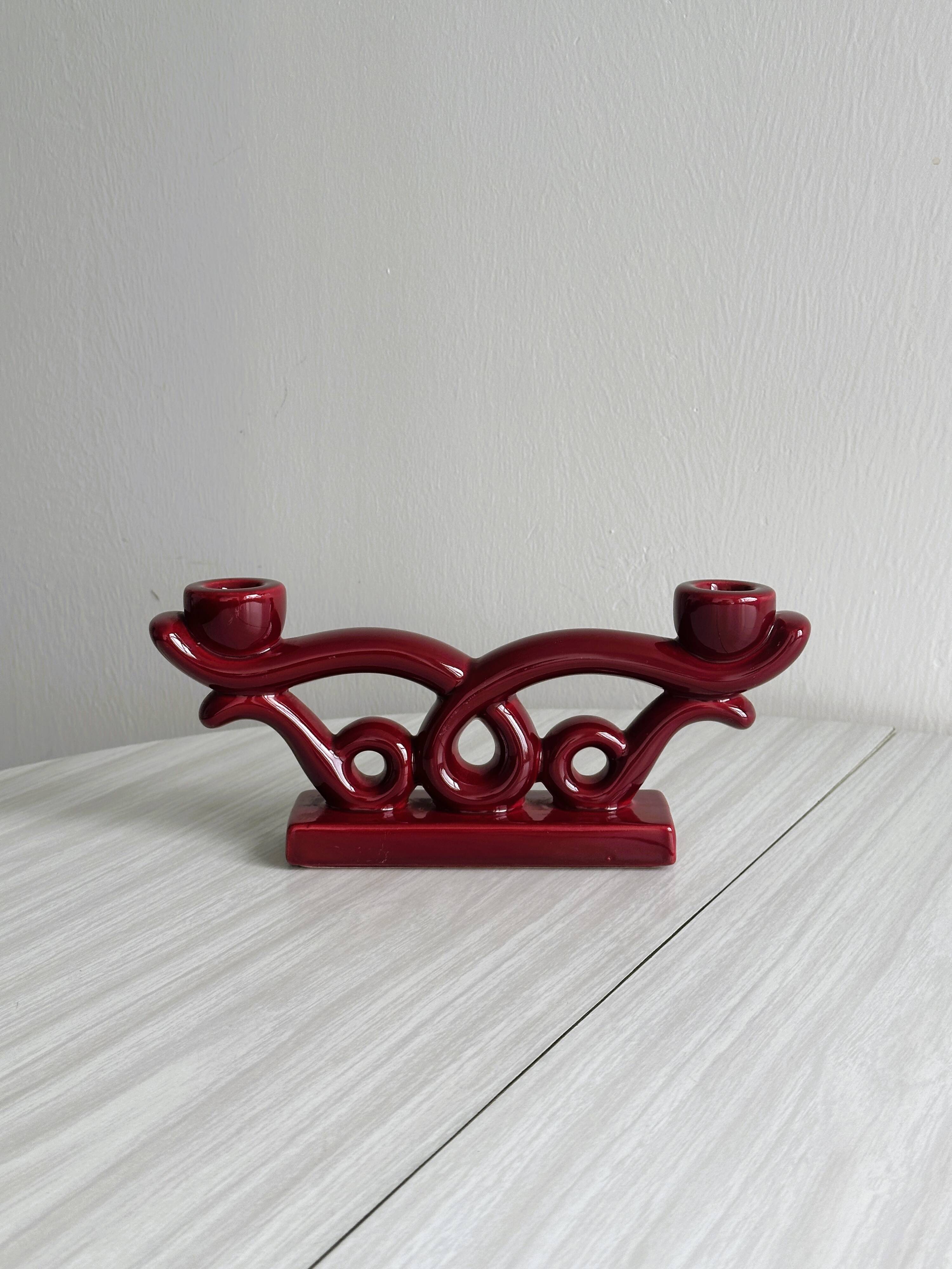 Vintage red ceramic candle holder