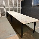 Black farmhouse table and white patinated top