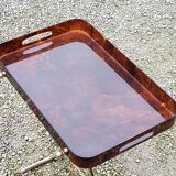 Gold metal side table with tortoiseshell lucite top from the 70s