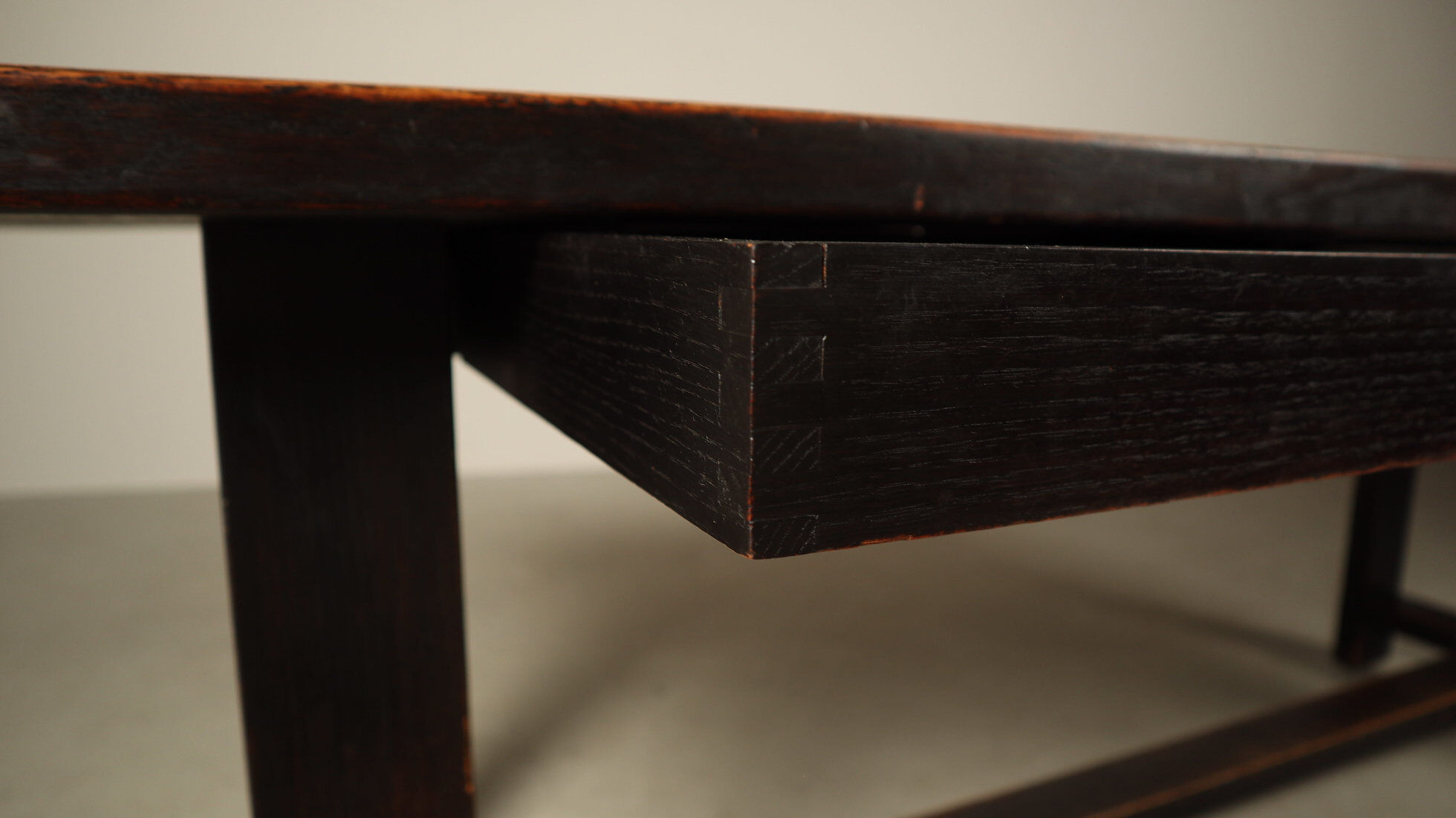 Jean Batenburg dark stained oak dining table for MI, Belgium, circa 1969