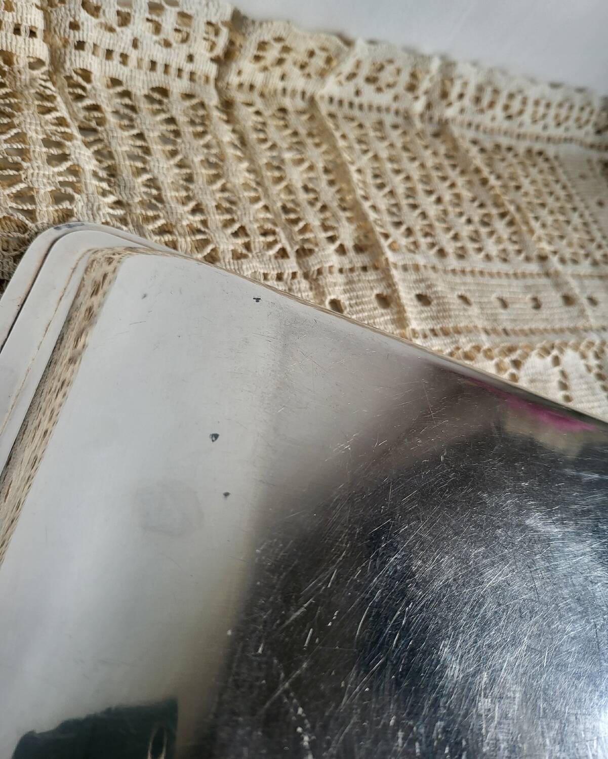 Rectangular metal silver-plated tray