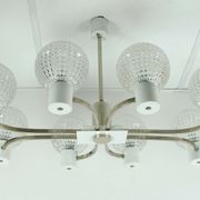 1960s mid century HANGING LAMP chrome metal chandelier with 8 glass shades