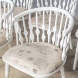Matte white painted beech chair with upholstered seat in fabric 1970