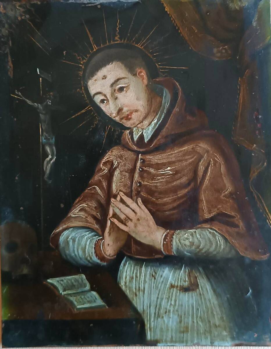 Antique painting on copper - Saint Charles Borromeo - Italian School, 17th century