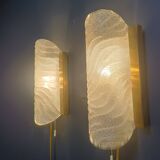Pair of brass and glass wall lights by Fischer Leuchten, 1960s