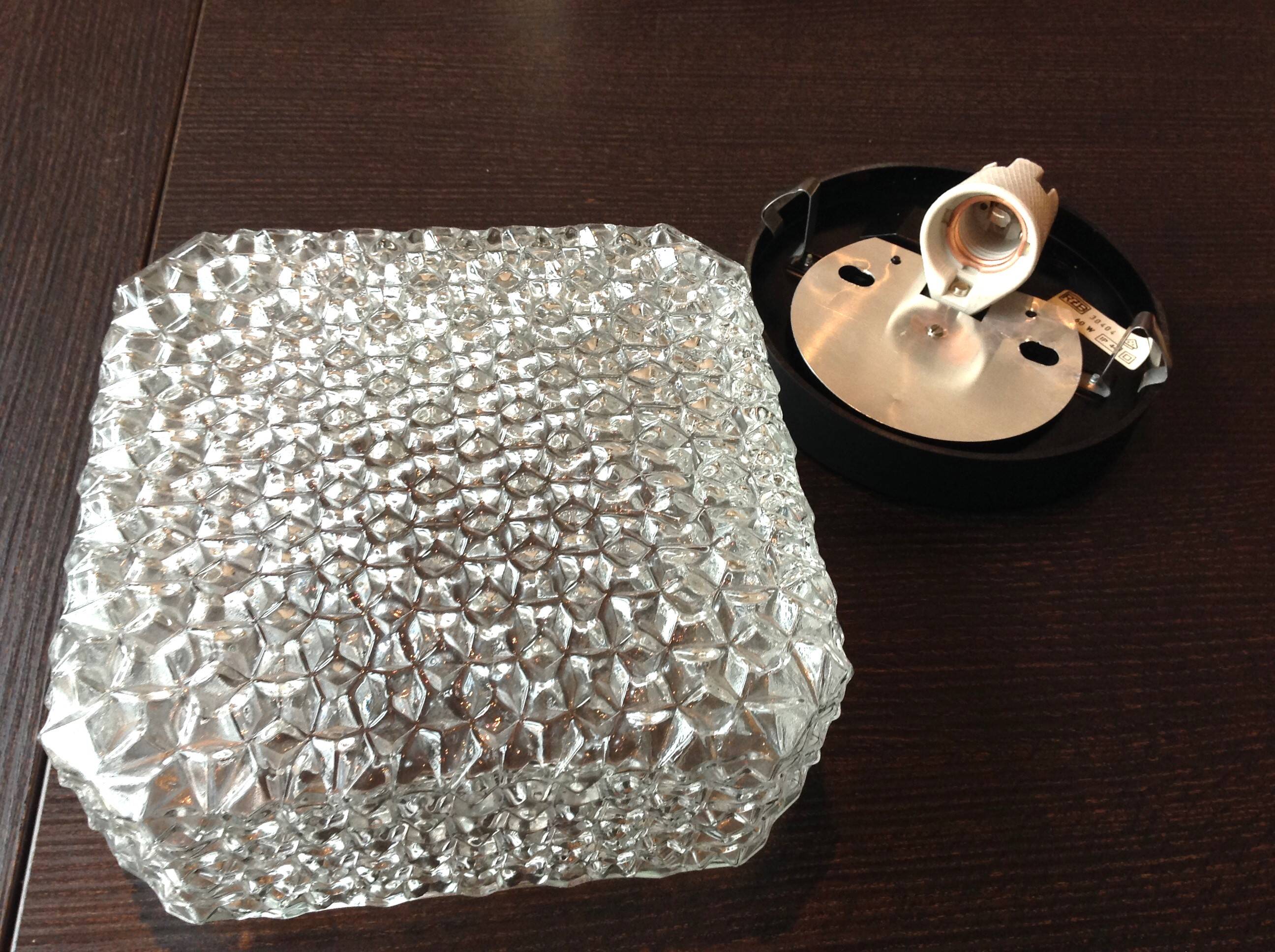 Square diamond-tipped glass ceiling light by RZB Leuchten / vintage 60s-70s