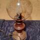 Table lamp foot wood copper base, with amber globe and arabesque