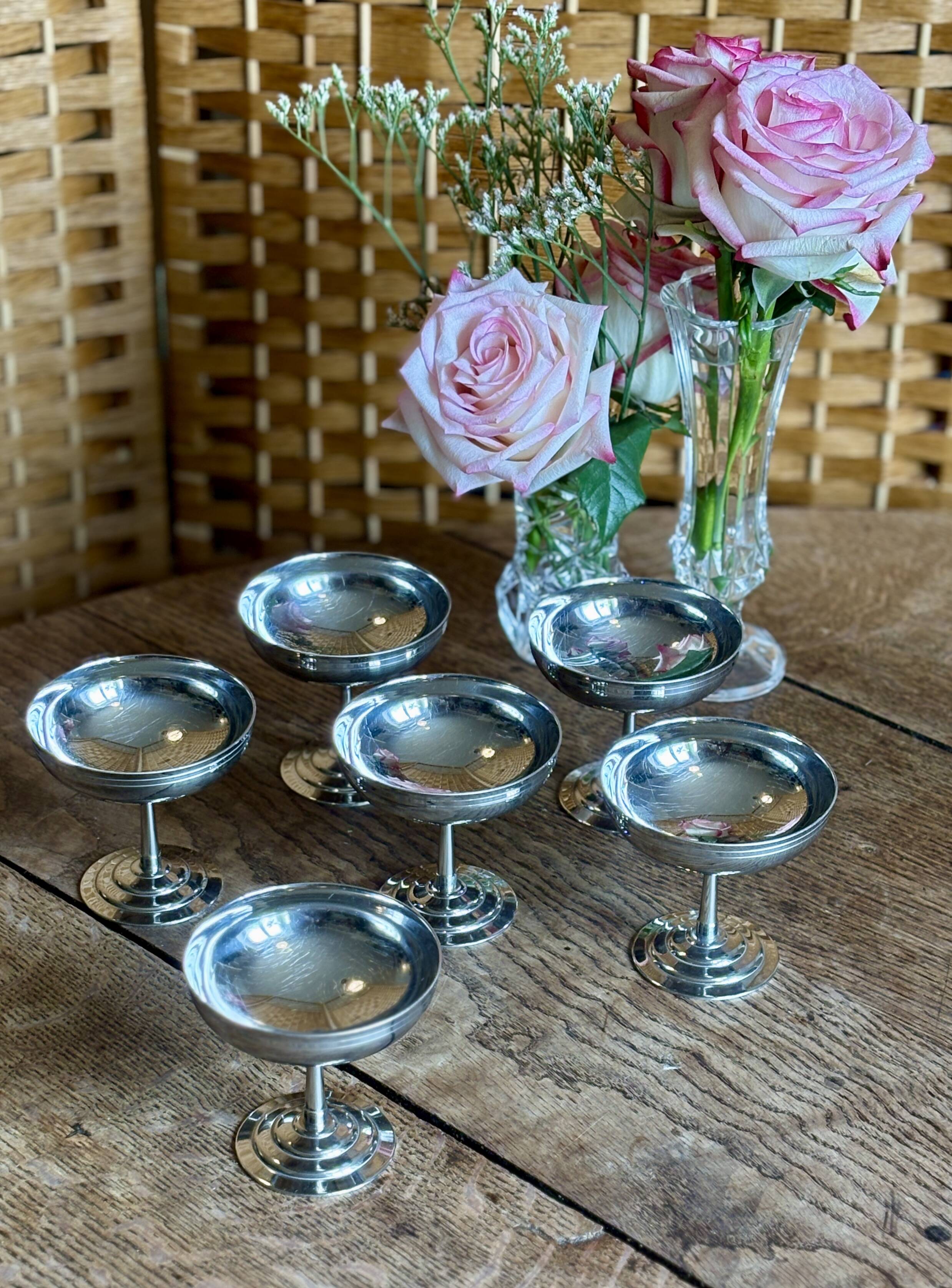 Set of 6 vintage stainless steel dessert bowls