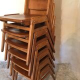Set of 6 stackable chairs wood feet compass Germany 1960's
