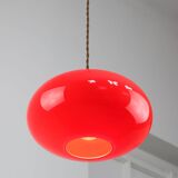 Mid-century Modern Italian Brass and Red Glass Pendant Lamp, 1960s