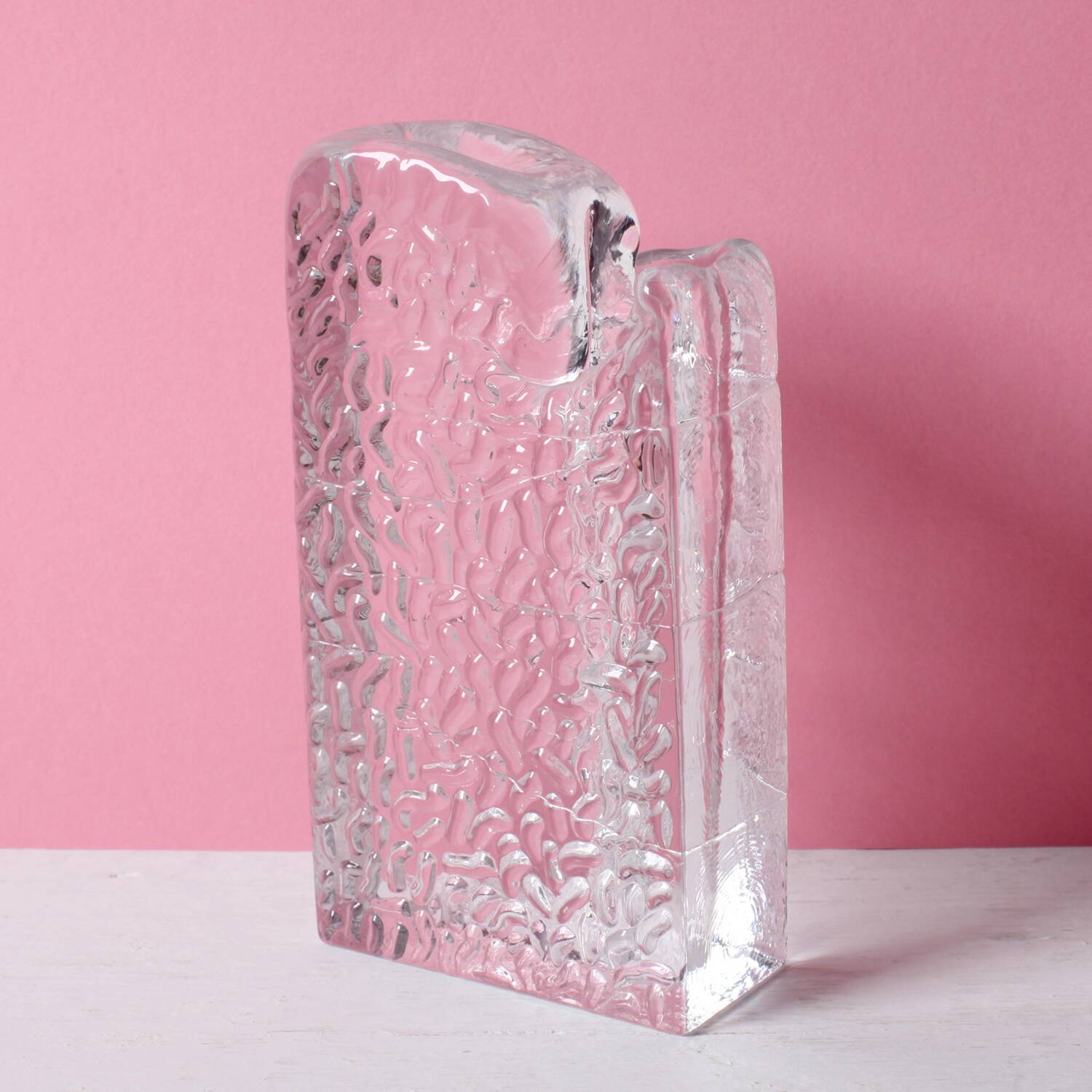 Mid-century Single Flower Textured Glass Block Bud Vase / Germany / 1960s