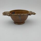 2 stoneware bowls with vine and grape decorations signed