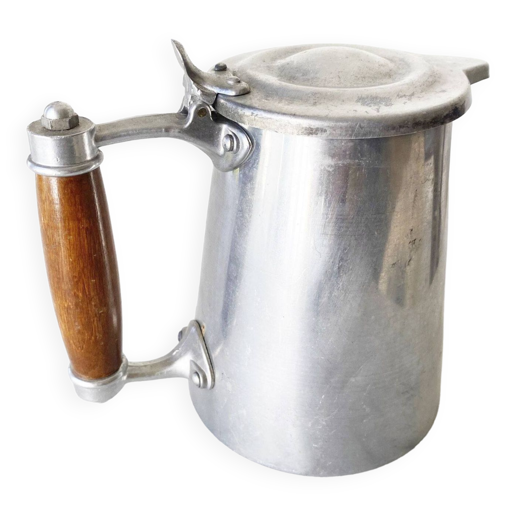 COFFEE POT in Aluminum and wood from the 1950s French Navy