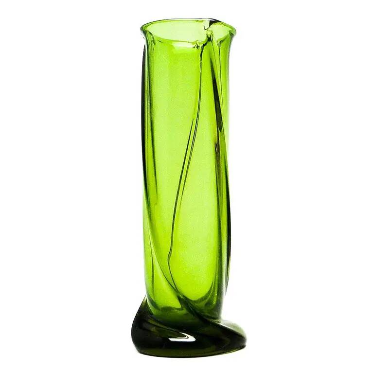Mid-century modern vase, green glass, Poland, 1970s