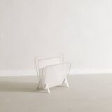 Vintage French Mid Century Mathieu Matégot White Metal Magazine Rack, 1950s