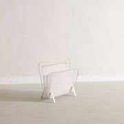 Vintage French Mid Century Mathieu Matégot White Metal Magazine Rack, 1950s
