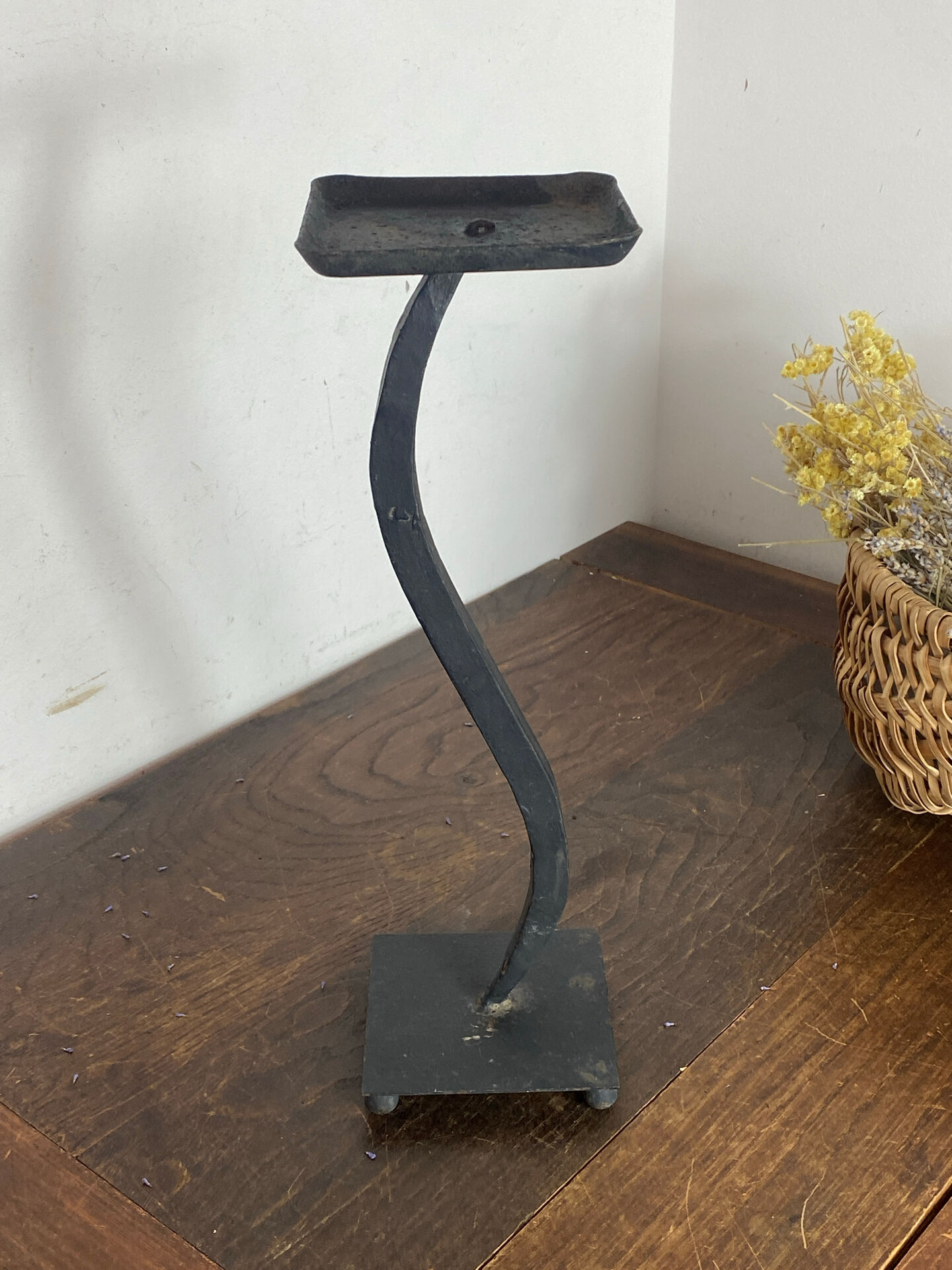 Modernist candlestick in wrought iron