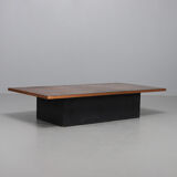 Vintage brutalist coffee table made of wood and copper