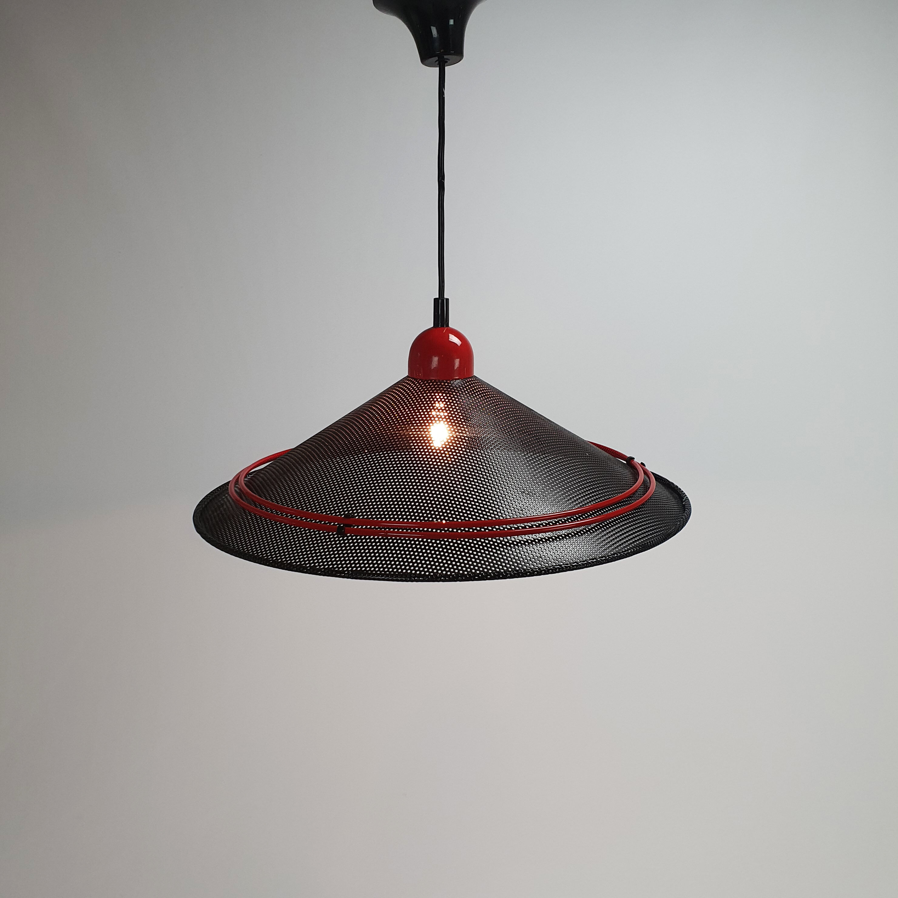 Postmodern black steel and red hanging pendant,1980s