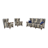 Louis XIII salon in turned wood – Sofa and pair of armchairs