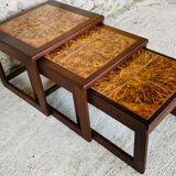Pull-out tables in teak and ceramic, scandinavian, 60s
