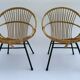 Pair of 1960 rotin black tubular french design armchairs