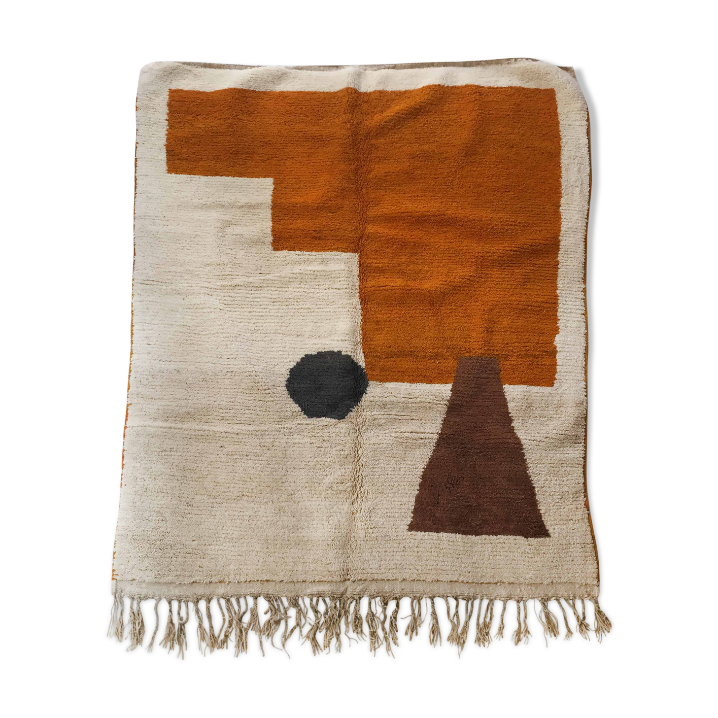 Tapis berbère marocain Beni Ouarain écru à motifs colorés 257x192cm