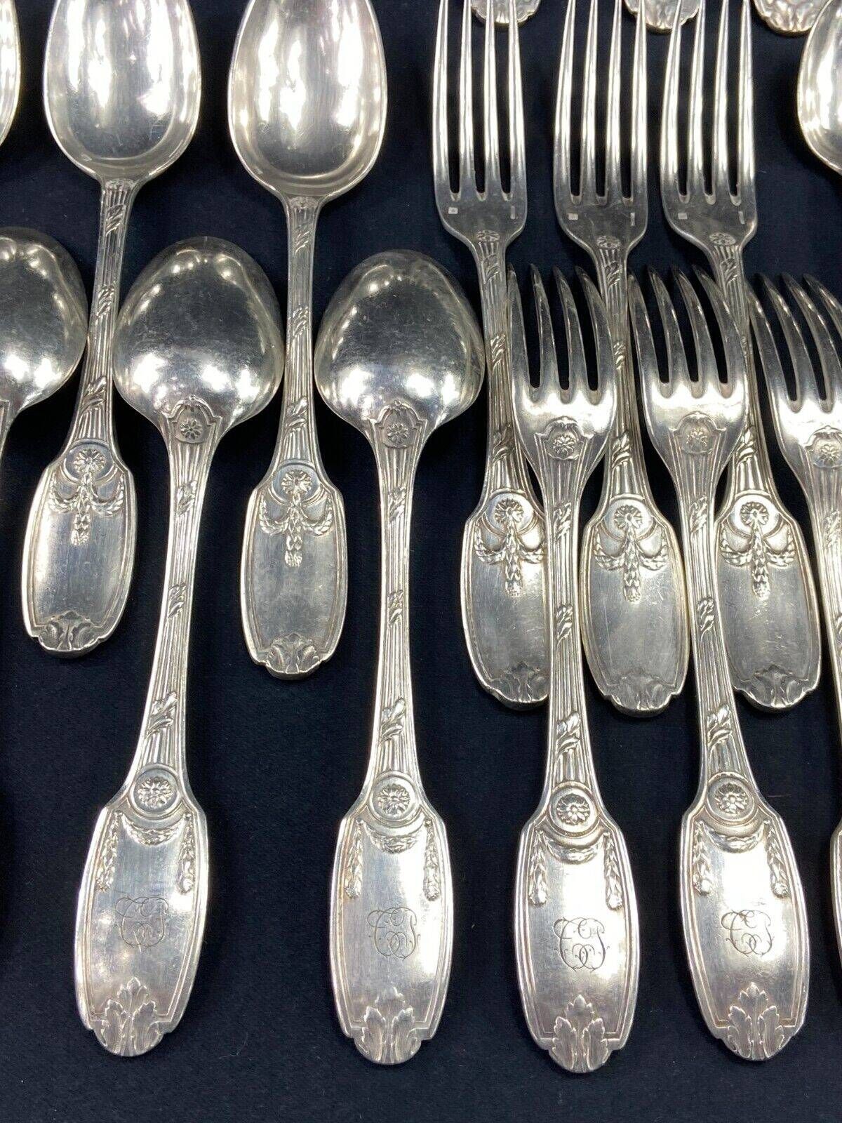 Christofle cutlery set silver metal Empire large cutlery and desserts, spoons