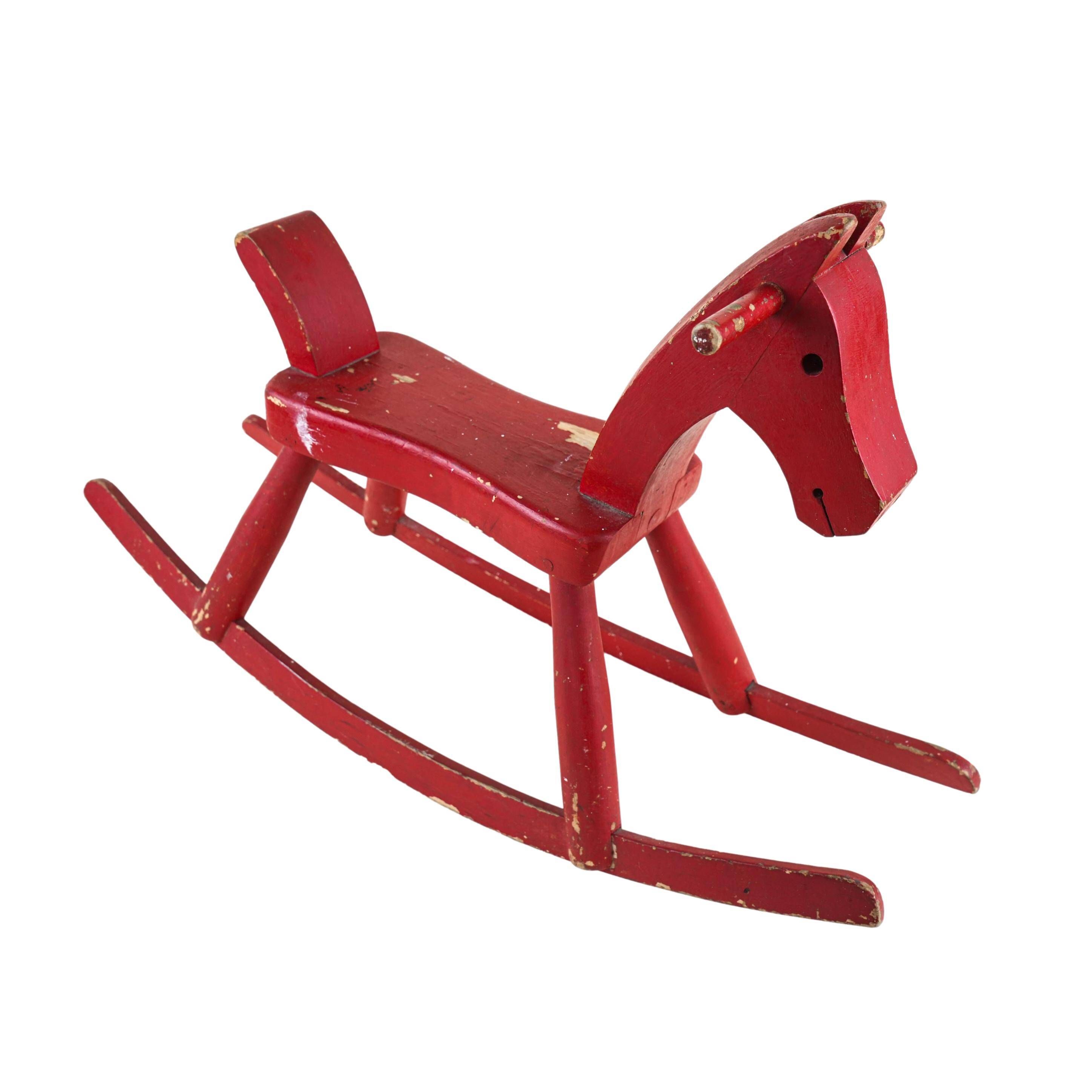 Kay Bojesen wooden rocking horse, red finish, Danish design, 1970s