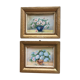 Set of 2 paintings bouquets of flowers with golden frame (signed Morgan)