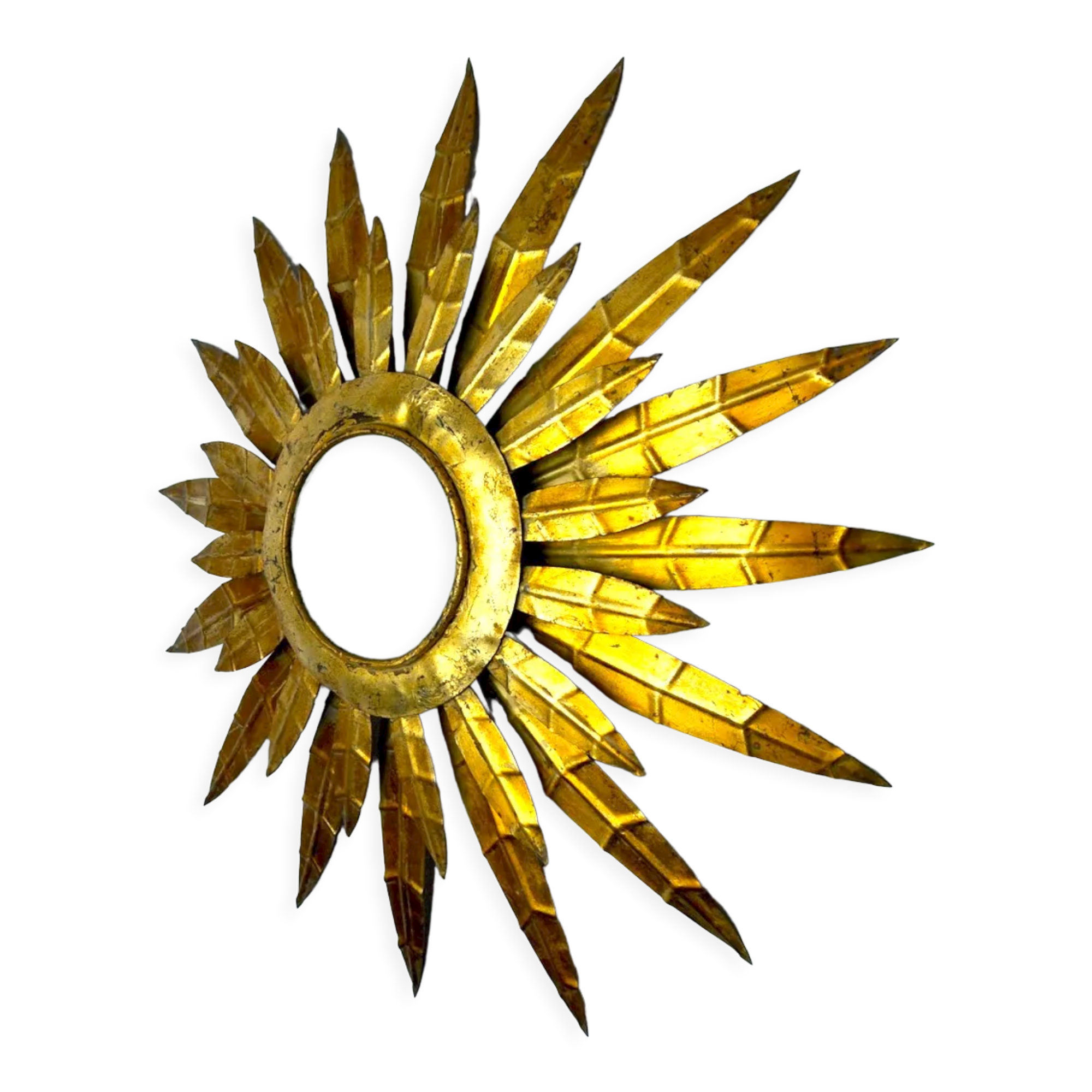Applique florale soleil brutaliste, métal doré, Italie, 1970