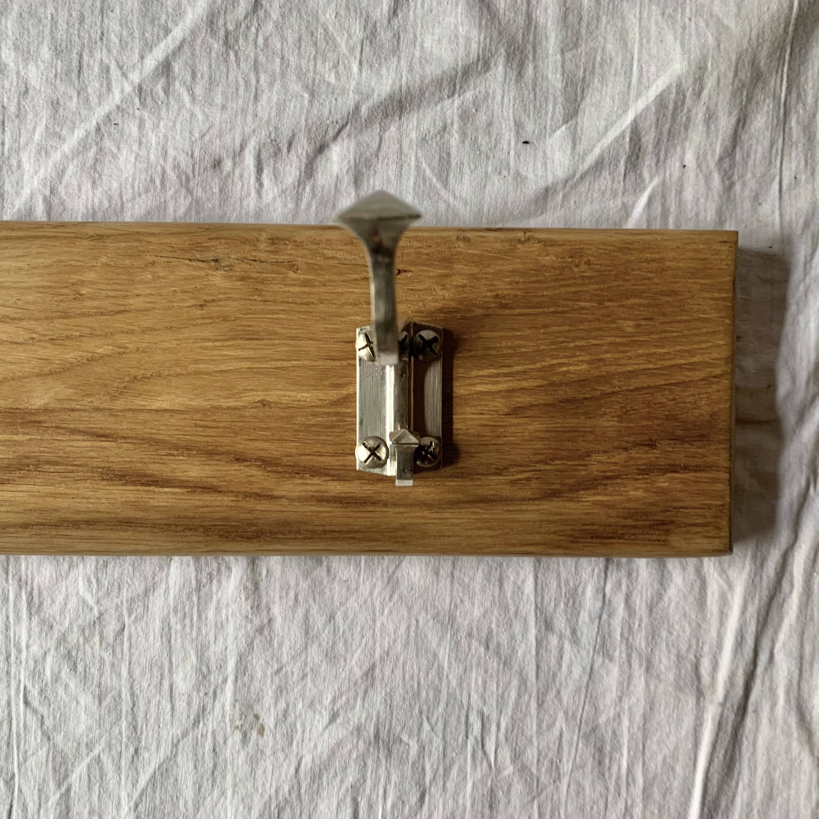 Vintage wooden wall coat rack - 3 chrome metal hooks