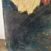Bouquet d’œillets en vase bleu et blanc, signée
