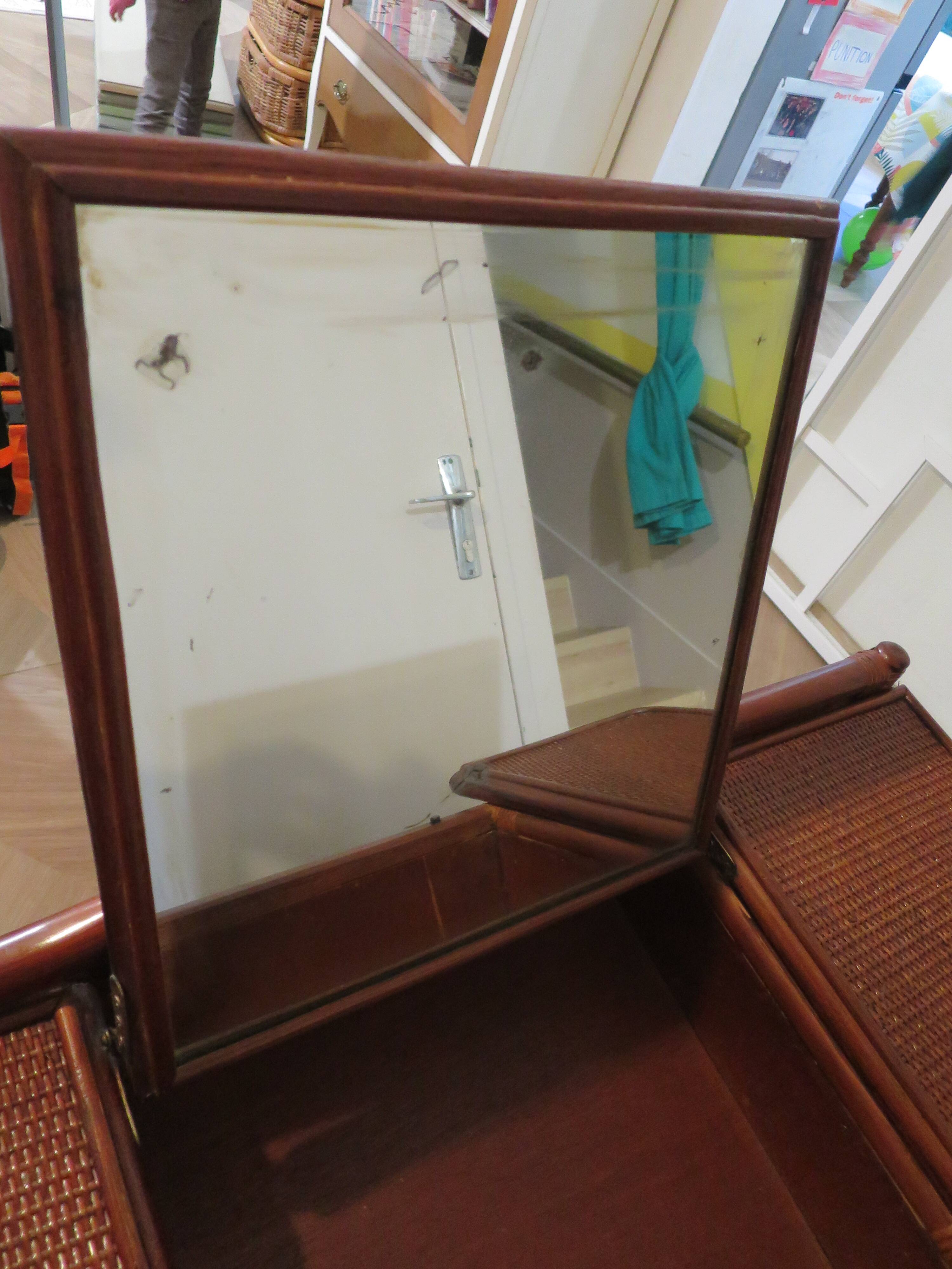 Vintage dressing table/chest - woven rattan - 5 drawers - mirror - 1960s/70s
