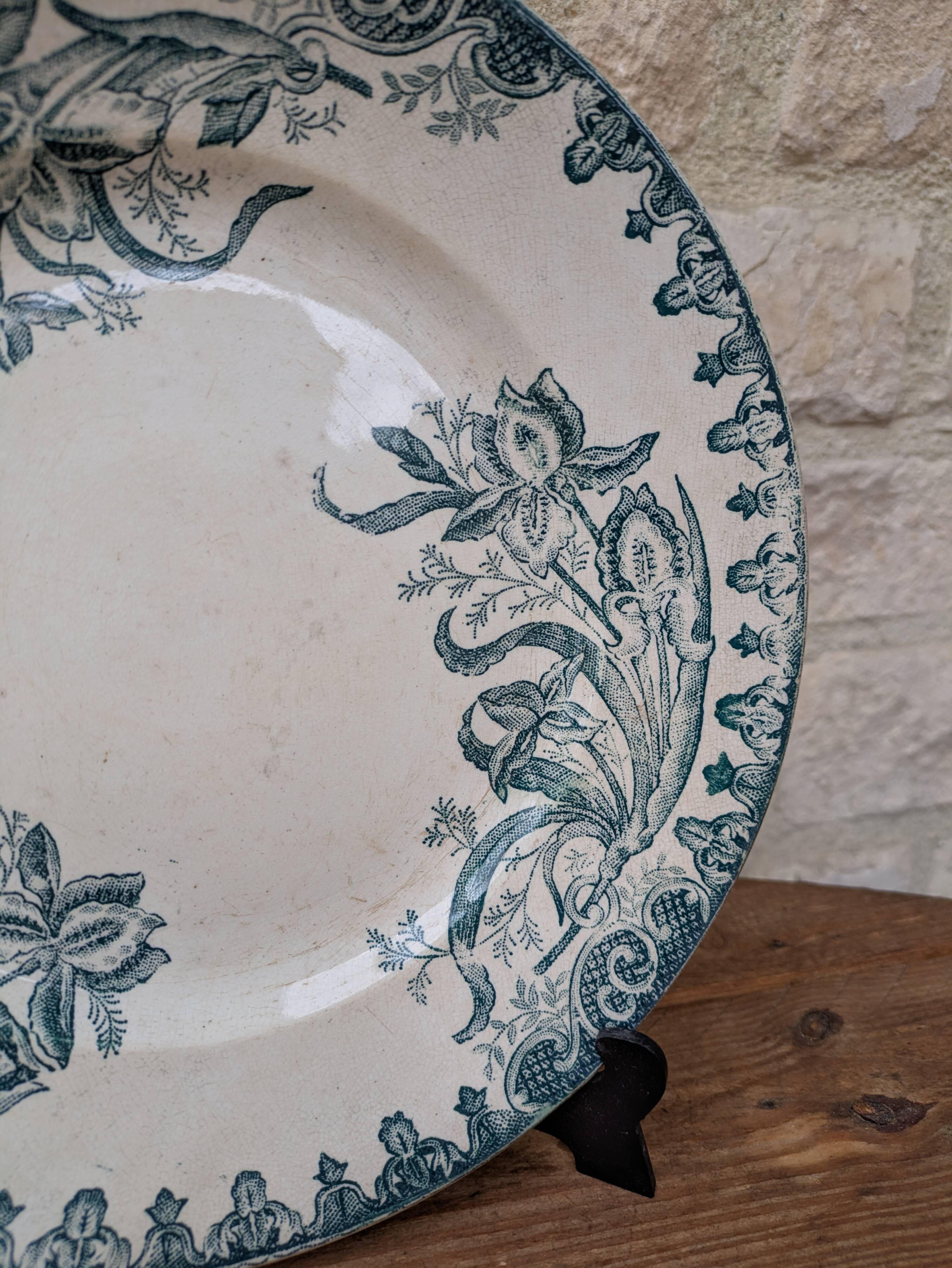 Old ceramic plate Terre de Fer Ste Amandinoise model Iris