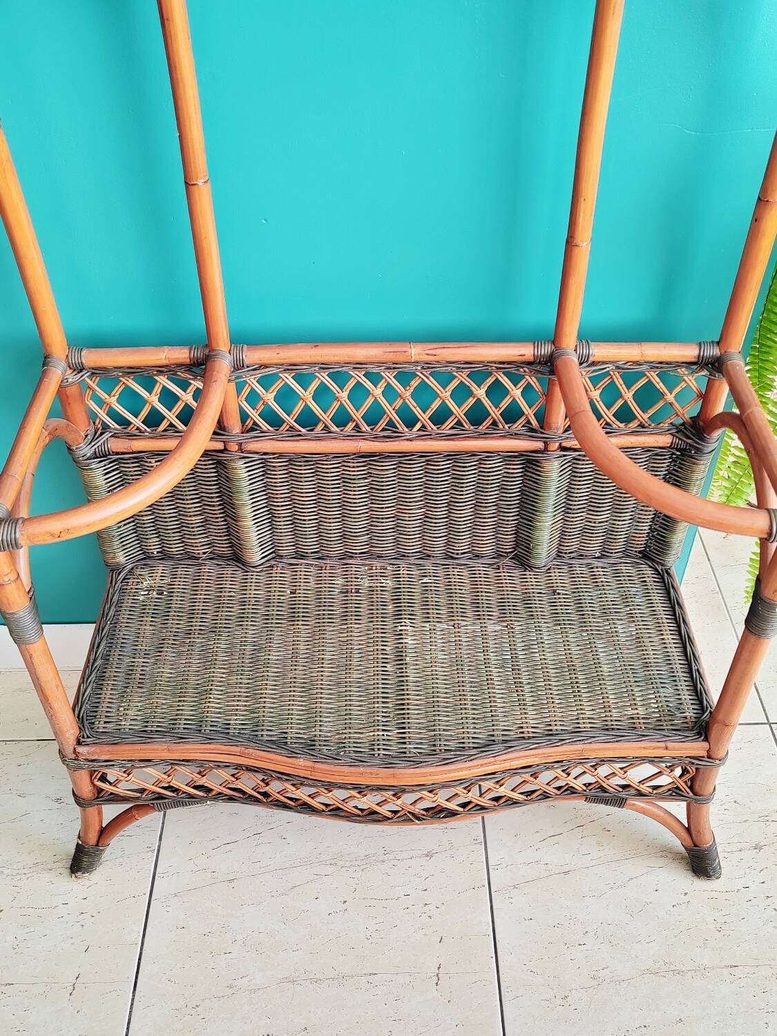 Antique rattan and bamboo coat rack