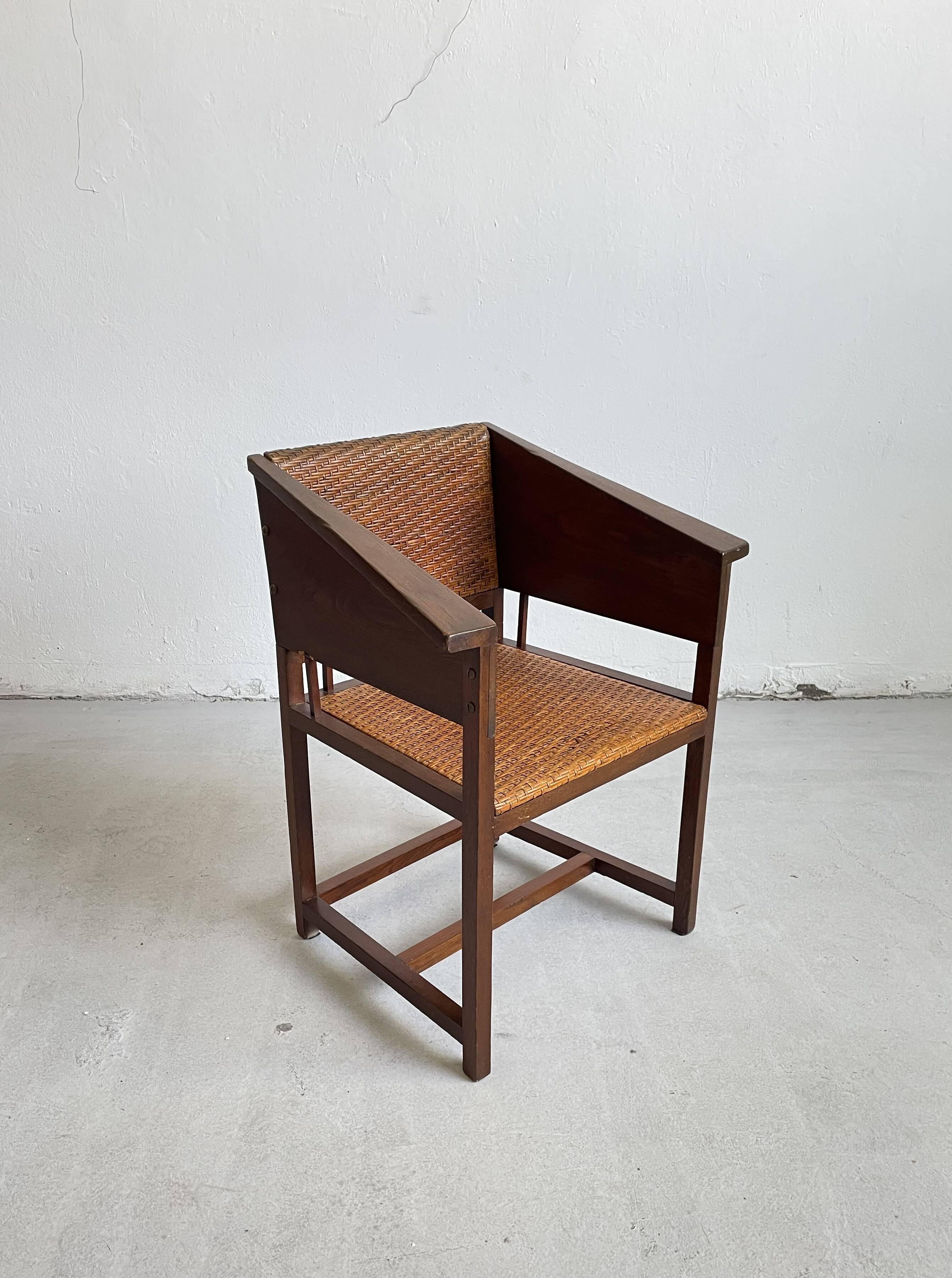 Hans Vollmer & Prag-Rudniker Wickerwork, Oak and Cane Chair Mod. 464, 1902