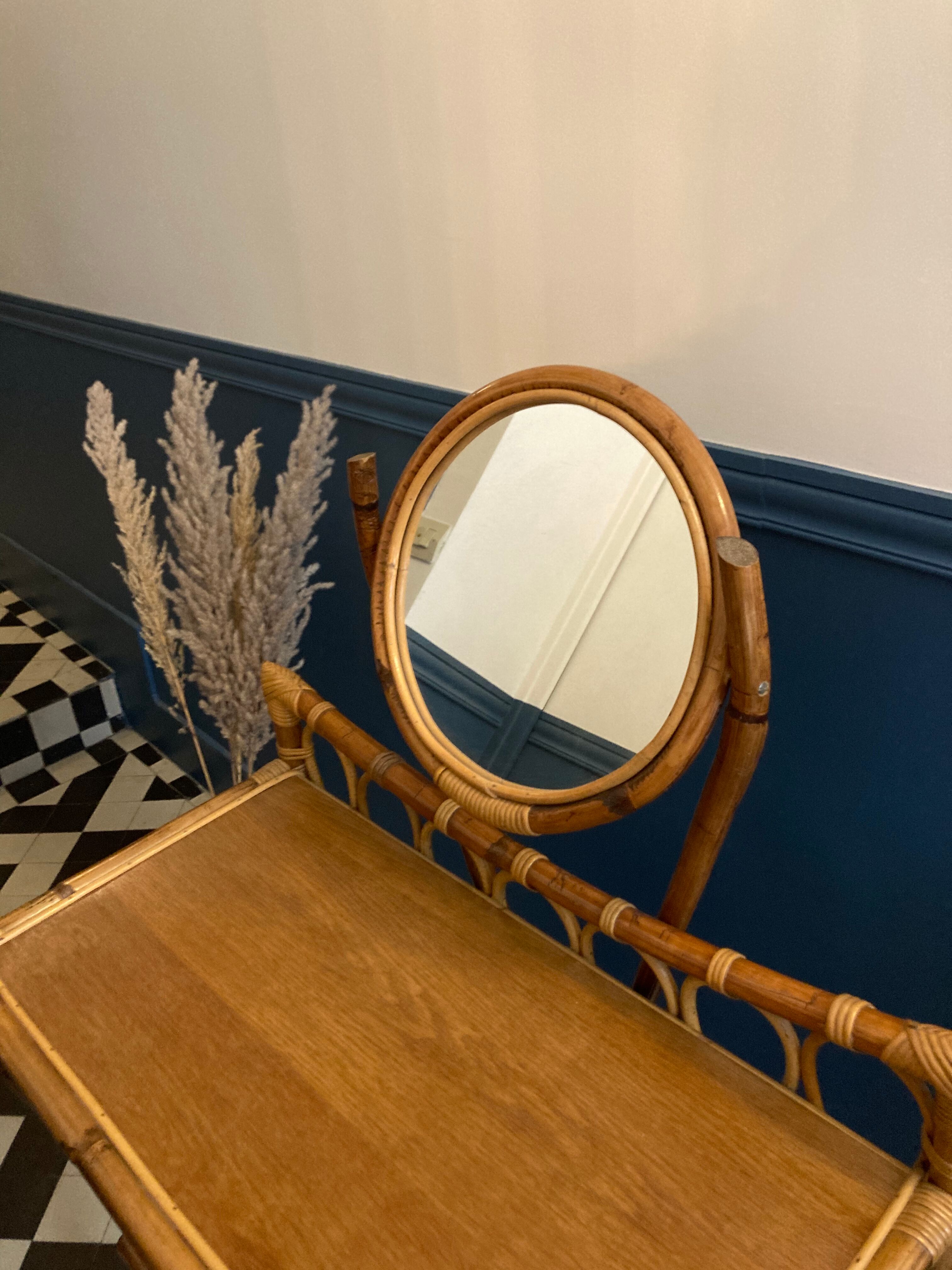 Rattan dressing table with vintage mirror