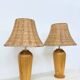 Vintage Ikea solid wooden table lamps with rattan shade, 1980s