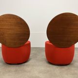 Pair of space age side tables, red velvet from the 70s