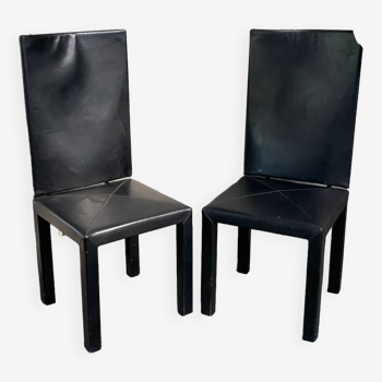 PAIR BLACK LEATHER ARCALLA CHAIRS FOR B&B ITALIA BY PAOLO PIVA - 1990'S